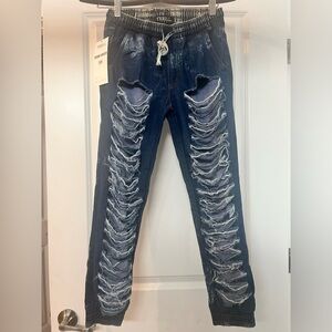 NWT DENIM FRAYED JEAN JOGGERS SZ SMALL